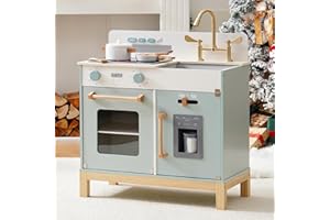 ROBOTIME Play Kitchen for Toddlers, Wooden Kids Kitchen Playset with Real Lights & Sounds/Ice Cube Dispenser, Pretend Play Mo