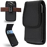 INGIDO Nylon Holster with Belt Clip Compatible with iPhone 17/16/15/14/13 Pro Max & Plus,17 Air Models, Galaxy S24/S23/S21/S20 FE, Cell Phone Pouch with ID Card Holder Pen Holder, Black -L