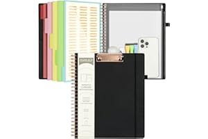 Ospelelf Leather Clipboard Folio with Notepad for Letter Size, Spiral Clipboard Folder with Storage Zipper Pouch, 5 Folders with 10 Pockets, 39 Divider Label Stickers, Pen Loop Series (Black)