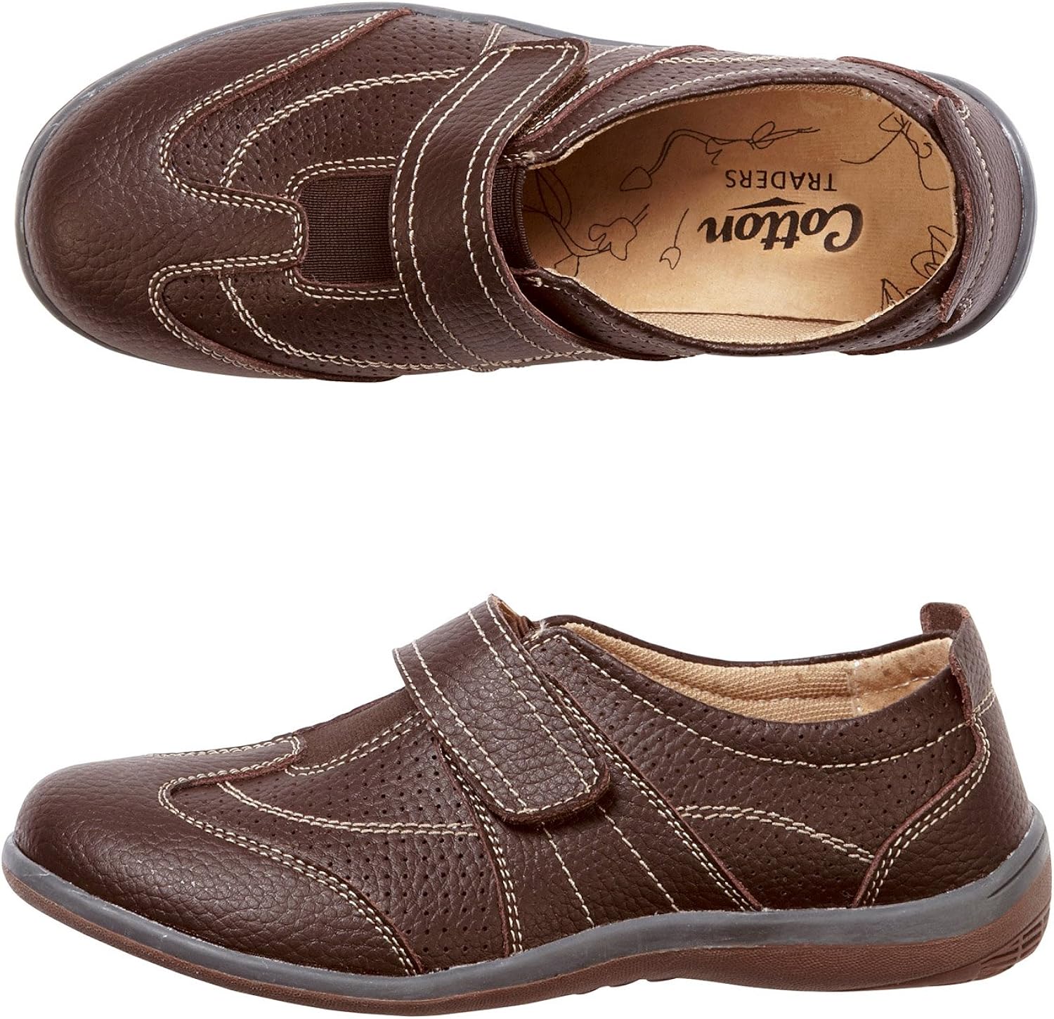 Cotton Traders Leather Leisure Flex Adjustable Trainers Shoes Womens