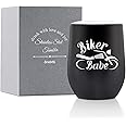 Onebttl Motorcycle Gifts for Women, Biker Babe Biker Chick, Wine Tumbler, Motorbike Lover Biker Rider, Stainless Steel Insulated 12oz/350ml