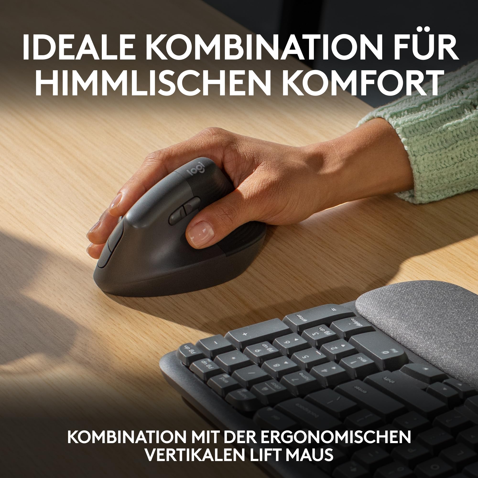 Logitech Wave Keys kabellose ergonomische Tastatur, gepolsterte Handballenauflage, Komfortables natürliches Tippen, Easy-Switch, Bluetooth, Logi Bolt, Multi-OS, Windows/Mac, Deutsches QWERTZ, Graphit 9