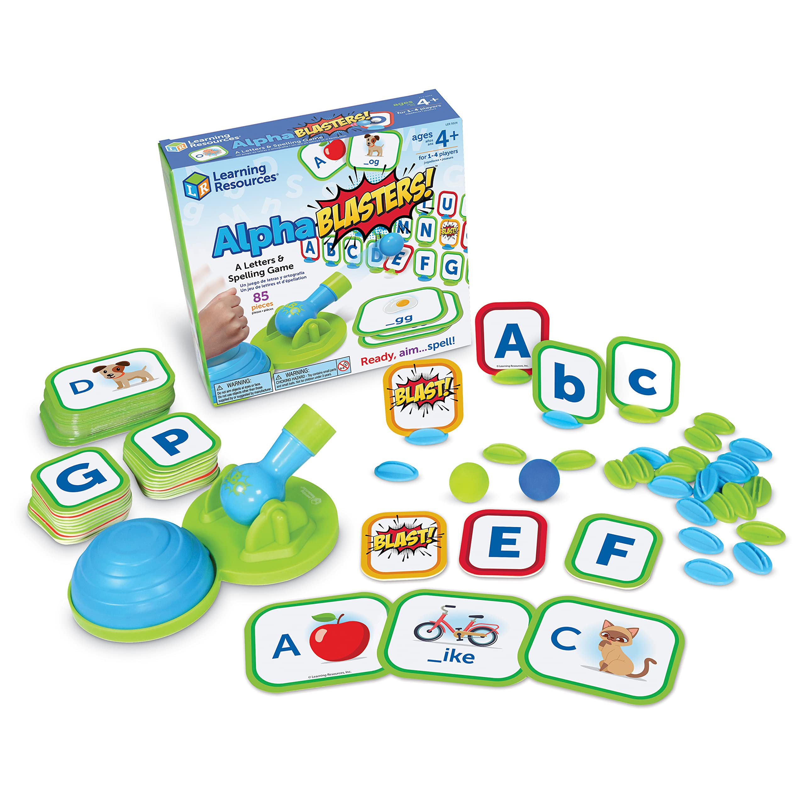Learning Resources Alphablasters! Letter & Spelling Game, Educational Indoor Games, Preschool Alphabet, Toddler Brain Toys, Toddler Preschool Learning, 85 Pieces, Age 4+, Multicolor (LER5024)