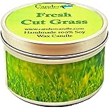 Fresh Cut Grass - Container Candle, 6 oz - Made with Beeswax, Coconut and Soy - Black Tin Candle - Handmade in The USA - Candeo Candle