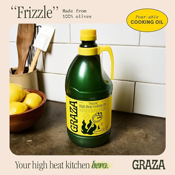 GRAZA FRIZZLE HIGH HEAT COOKING OIL – COOKING OIL WITH A HIGH SMOKE POINT & NEUTRAL FLAVOR IN A SQUEEZE BOTTLE FOR FRYING, BAKING & GRILLING – OIL MADE FROM 100% OLIVES – 2L (67.6 FL OZ)