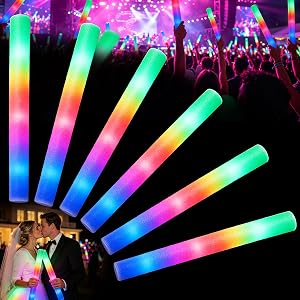 6 Pack Foam Glow Sticks, LED Light Up Flashing Wedding Cheering Wands