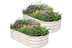 BIRDSINYARD Galvanized Raised Garden Bed - 4×2×1ft (2 Packs) Planter Raised Beds for Gardening | Oval Metal Garden Planter Box with Safety Edging and Gloves for Vegetables Fruits and Flower (White)