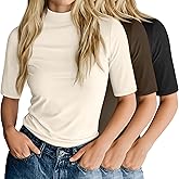 Ficerd 3 Pack Women's Mock Turtleneck T-Shirts 1/2 Half Sleeve Dressy Casual Tunic Tops Slim Fit Summer Basic Tee Shirts 2026