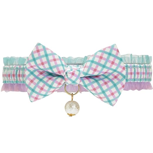 Blueberry Pet Zeitloses Farbblock Verstellbares Breakaway Katzenhalsband mit Klassischer Fliege & Fischanhänger, Hals 23cm-33