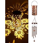 LIRAVENO Butterfly Solar Wind Chimes - Metal Sunflower Windchimes with Lantern Outside Hanging Solar Lights Decor Gifts Garden Lawn Patio Yard Decoratoin Christmas Birthday Gift for Women Mom Grandma