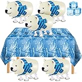 VioraWhite 6pcs Winter Polar Bear Party Supplies Includes White Arctic Walking Polar Bear Balloons Ice Tablecloth Inflatable Balloons Decorations for Birthday