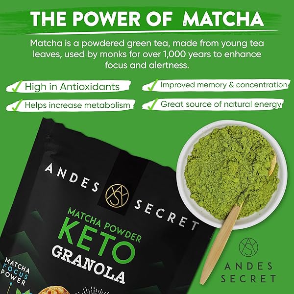 ANDES SECRET MATCHA POWDER GRANOLA – ALMONDS, HAZELNUTS – KETO HIGH PROTEIN GRANOLA WITH NO SUGAR, GRAIN & GLUTEN FREE – 11 OZ (1 PACK)