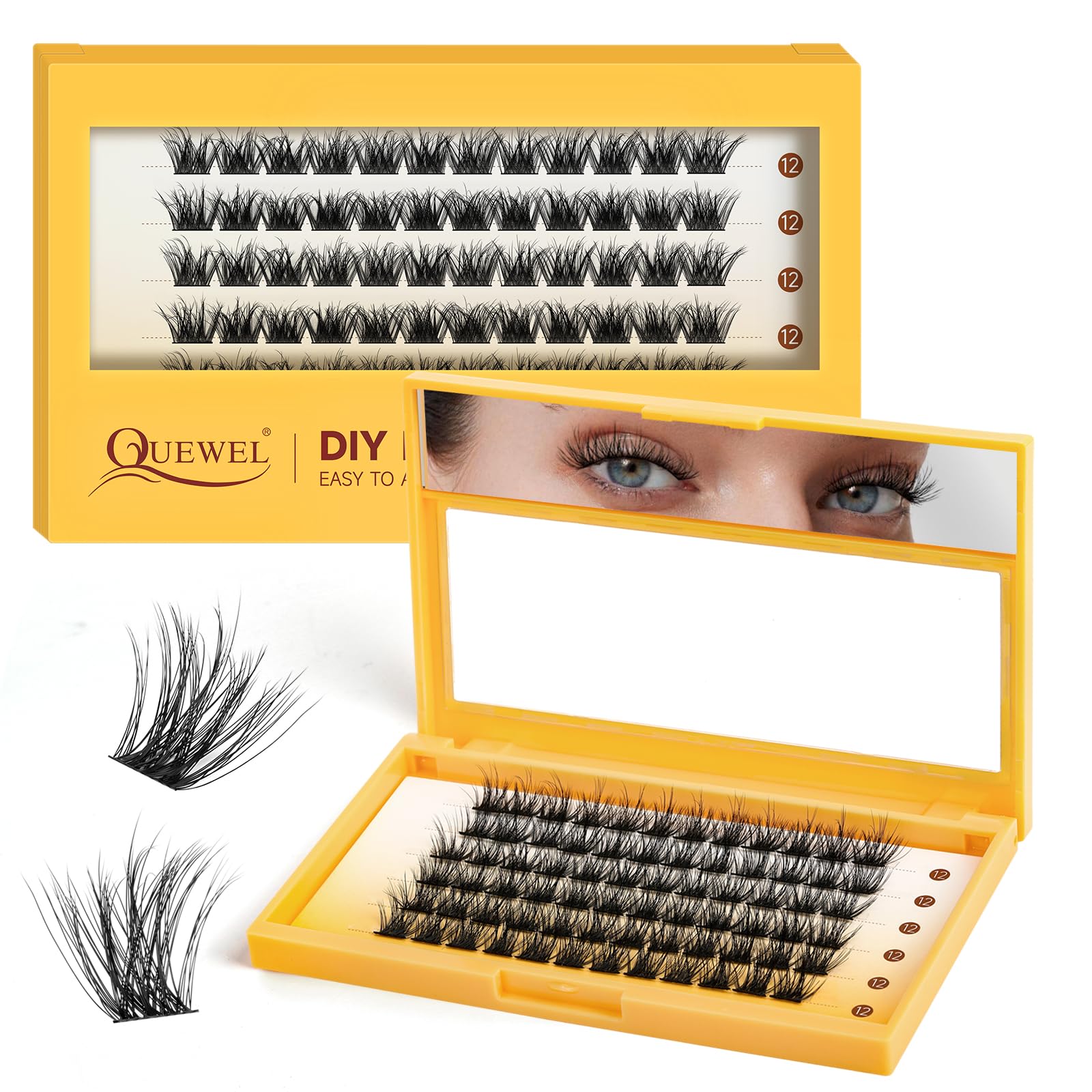 QUEWEL Lash Clusters 72Pcs Eyelash Clusters 12mm 3D DIY Lash Extensions Soft and Fluffy Cluster Lashes Easily Create Natural Effects At Home(LTM01-12mm) — image 1