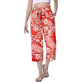 Capris Pants for Women 2025 Summer Floral Patterned Wide Leg Lounge Pants for Women Plus Size Summer Outfits Red Printed XL
