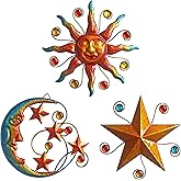 Limygus Metal un Moon Star Wall Decor, Wall Decor Hanging, Celestial decor | 3Pcs Metal Sun Moon Star Wall Art Decor, Wall Hanging Sculpture for Garden Patio Fence Living Room Bedroom Wall Decoration