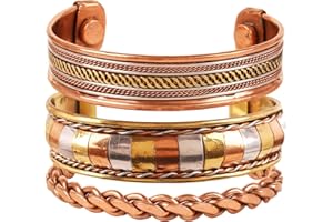 Touchstone copper bracelets | gift for men women |adjustable 100% pure solid real magnetic jewelry | handmade bracelet set combo | rope braided tibetan bangles.