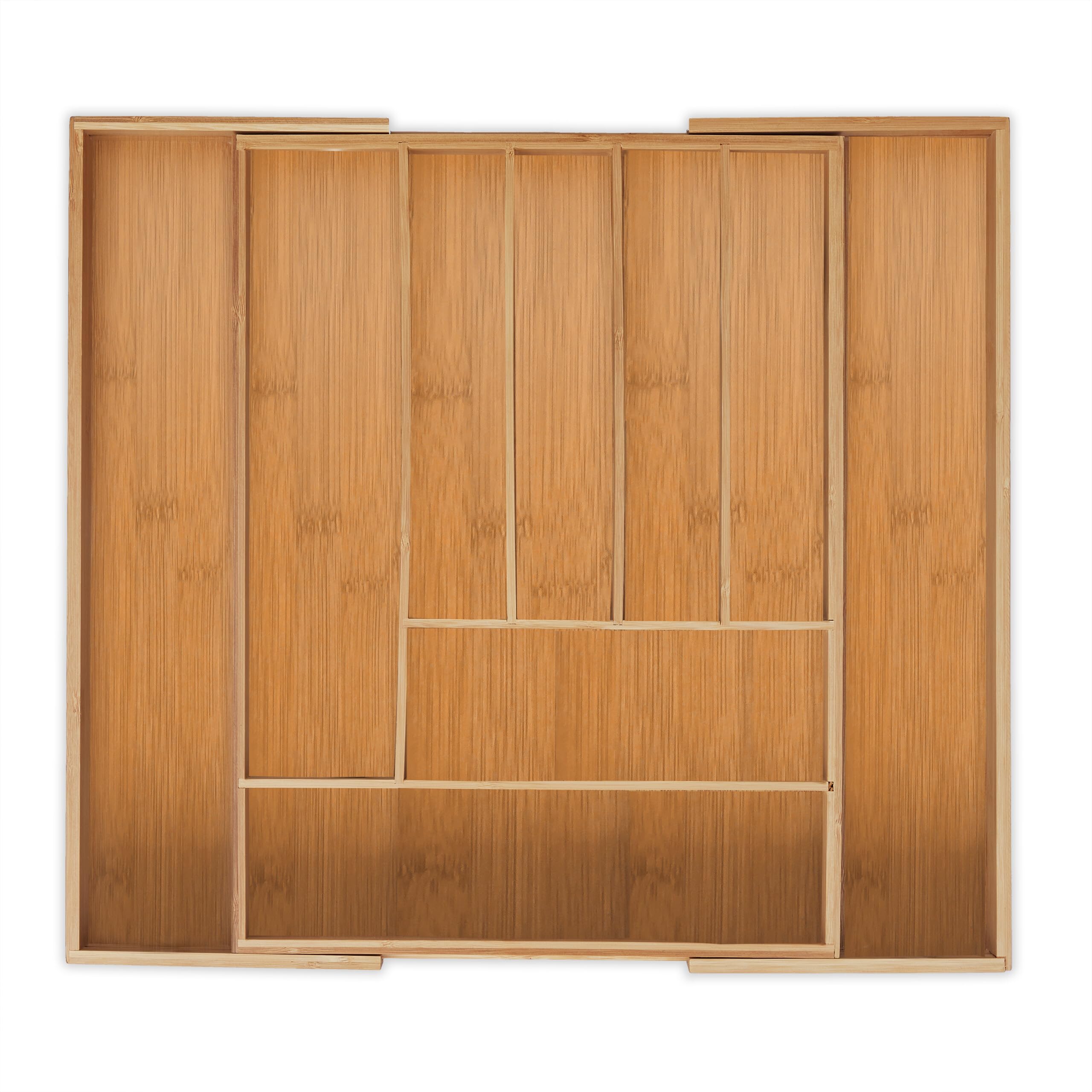 Relaxdays Cutlery Tray, Extendable, 7-9 Compartments, HxWxD: 5 x 49.5 x 44.5 cm, Kitchen Drawer Insert, Bamboo, Natural