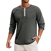 Men's Athletic Waffle Shirt Long Sleeve Henley Shirts Casual Lightweight Oversized Pullover Tees