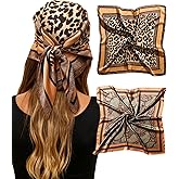 Zeiniua 27.5" Square Satin Head Scarves - 2 Pack Hair Scarf Bandanas for Women Silk Neck Scarf for Women Girls Hair Wrap