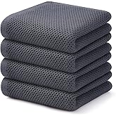 Kitinjoy 100% Cotton Waffle Weave Kitchen Towels, 4-Pack Super Soft and Absorbent Dish Towels for Drying Dishes, Kitchen Hand Towels, 13 in x 28 in, Dark Grey