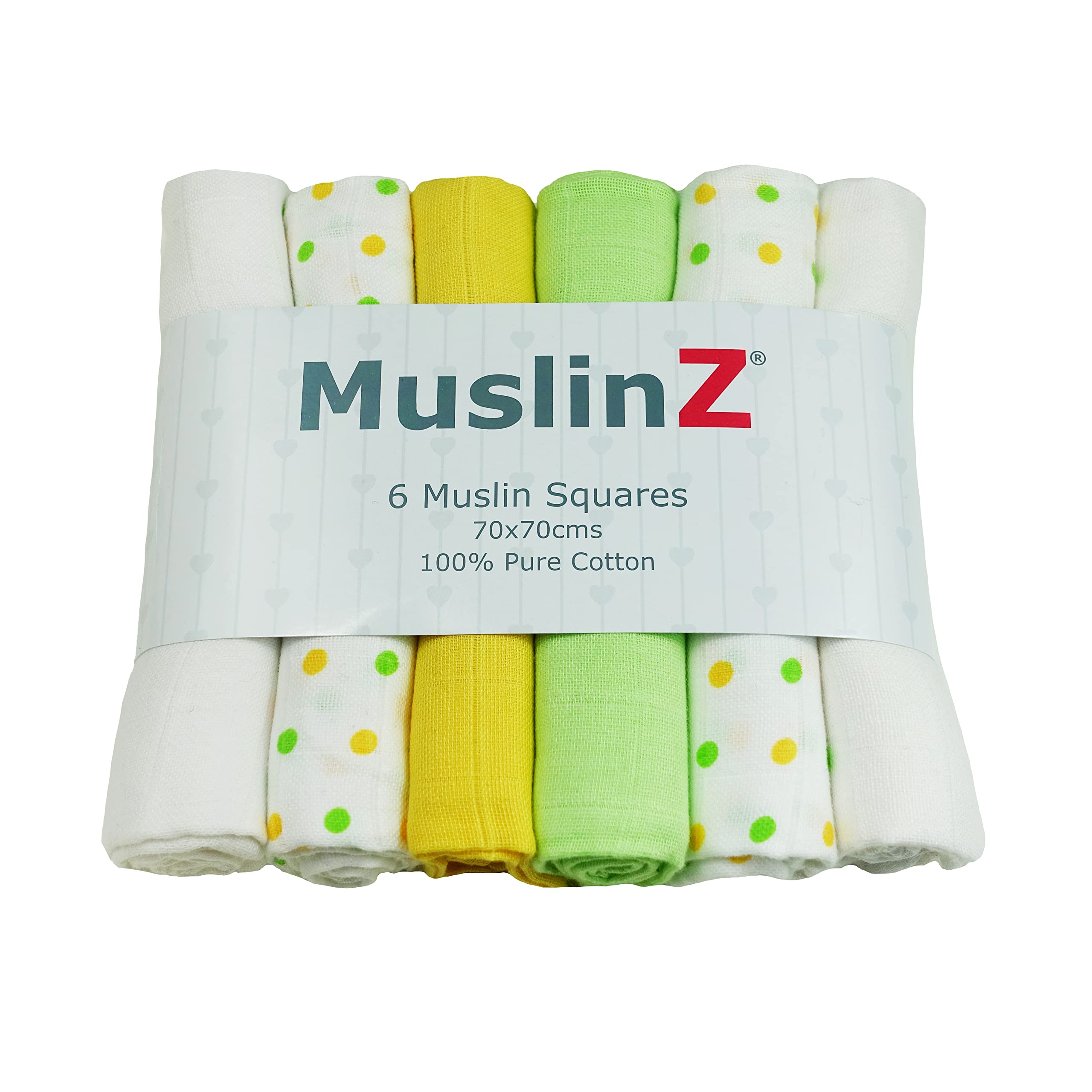 MuslinZ 6pk Muslin Cloths for Baby - Muslin Squares - Baby Burp Cloths - 100% Pure Soft Cotton 70x70cm (Unisex Combo)