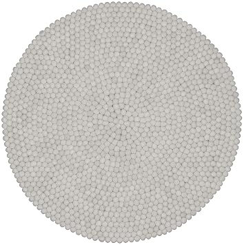 Myfelt Linea Filzkugelteppich Rund Schurwolle Weiss O 70 Cm