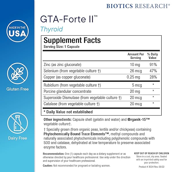 BIOTICS RESEARCH GTA FORTE II™ SELENIUM SUPPLEMENT WITH ZINC, COPPER, PORCINE GLANDULAR & RUBIDIUM, ENDOCRINE GLANDS SUPPORT, OPTIMAL HORMONAL BALANCE, PHYTOCHEMICALLY BOUND TRACE ELEMENTS 90 CAPSULES