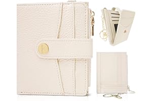 Sunpour Small Wallets for Women RFID Blocking Credit Card Holder Bifold Leather Wallet Women with Zipper Coin Pocket & ID Window