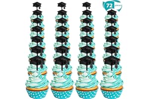 Zonon 72 Pieces 2025 Graduation Cupcake Toppers Plastic Food Appetizer Cake Picks Mini Black Grad Cap Decoration Food Toothpick Toppers Appetizer Picks for 2025 Graduation Party Supplies
