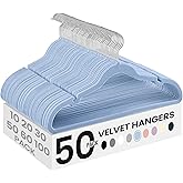 SONGMICS Velvet Hangers 50 Pack, Non-Slip Clothes Hangers, Suit Hangers with Shoulder Notches, Pants Bar, 360° Swivel Hook, Space-Saving, for Closet, Pale Blue UCRF029Q05