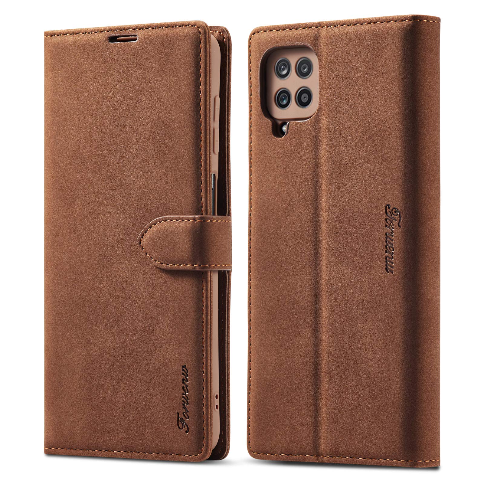 EYZUTAK Case for Samsung Galaxy A12 / M12 5G, Vintage Wallet Folio Flip Cover Full Coverage Premium Leather Case with Magnetic Closure Kickstand Card Slots - Brown