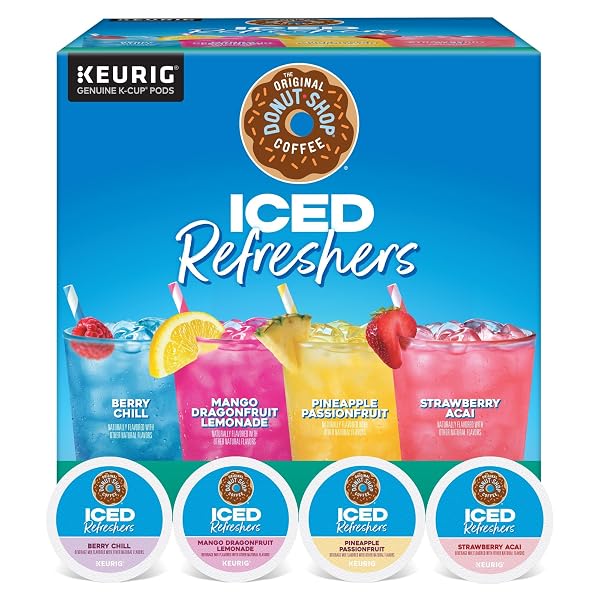 THE ORIGINAL DONUT SHOP, ICED REFRESHERS, KEURIG SINGLE SERVE K-CUP POD VARIETY PACK, STRAWBERRY ACAI, PINEAPPLE PASSIONFRUIT, MANGO DRAGONFRUIT LEMONADE, BERRY CHILL, 20-COUNT