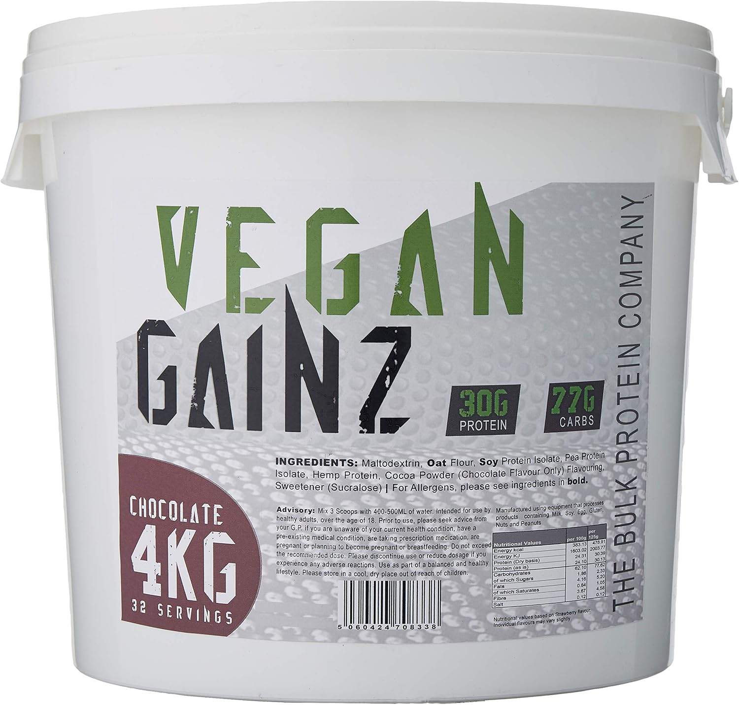 Vegan Gainz 4kg, Plant Based Protein Powder, Weight Gainer- 32 Servings & 30g Protein Per Serving