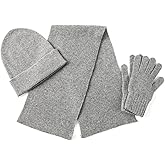 Unisex 3Pcs Cashmere Wool Scarf Hat Gloves Set, Soft Ribbed Cuffed Beanie Glove Scarves Set for Men and Women with Gift Box