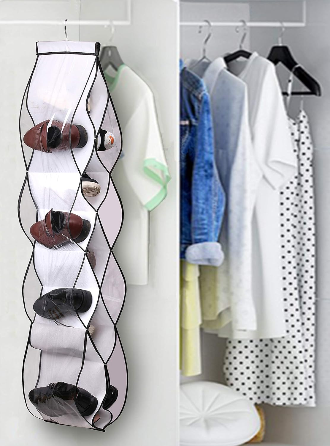 hanging shoe holder on Sleeping Lamb Hanging Shoe Organizer Closet Shoe Rack Handbags Purses Holder With 13 Large Pockets White Storage Organization Clothing Closet Storage