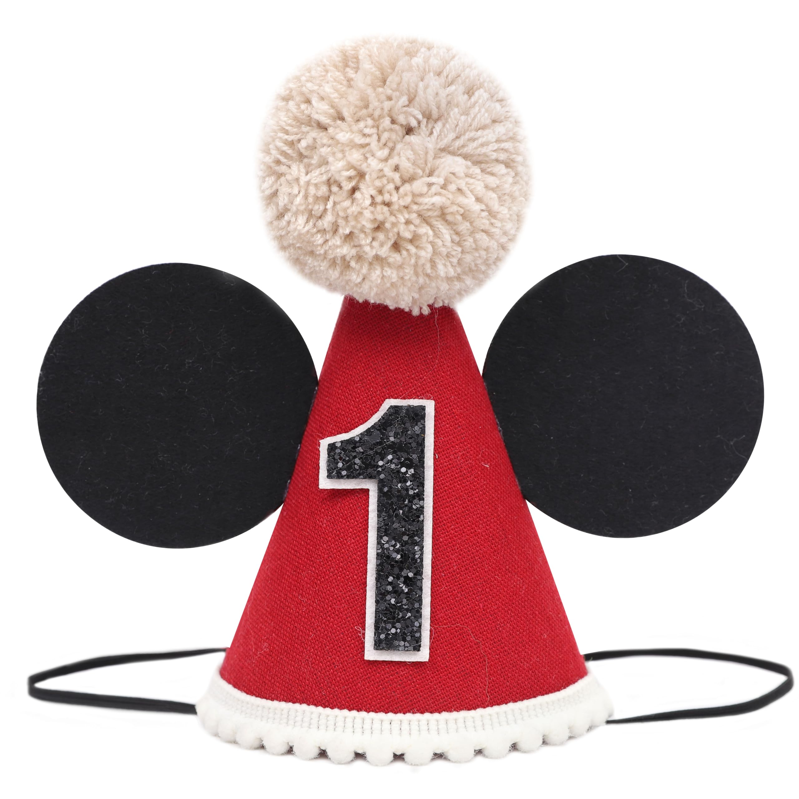 Photo 1 of DSAANE Mouse 1st Birthday Hat - Mouse First Party Decorations,Mouse Ears Cake Smash Hat,Red Black Mouse Party Hat,One Birthday Photo Props (1st)