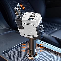 Retractable Car Charger with Retractable Cables