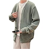 Floerns Men's Solid Long Sleeve Button Front V Neck Knitwear Cardigan Sweater