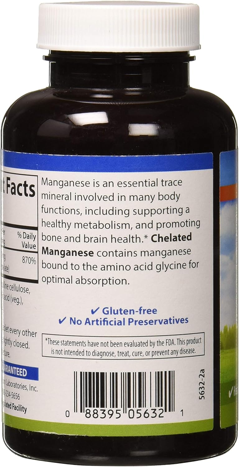 Carlson - Chelated Manganese, 20 mg - Superior Absorption, Healthy Metabolism, Bone Support & Brain Health, 250 Tablets: Health & Personal Care