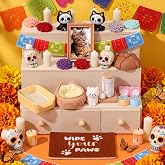 Thenshop Dia De Los Muertos Mini Ofrenda Altar Day of The Dead Decor, Cat | Memorial Set with Photo Frame, Sugar Skulls, Pan De Muerto, Marigolds for Mexican Picado Fiesta Remembrance Supplies
