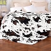 blunique Cow Print Blanket Ultra Soft Flannel Throw Blanket for Couch Bed, Cute Cozy Lightweight All-Season Fleece Blanket Queen, Gift for Women & Girls, 90×90 Inches Black & White
