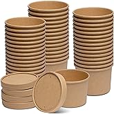 GUSTO [12 oz.- 25 Count] Kraft Paper Food Containers with Vented Lids - To Go Hot Soup Bowls, Disposable Ice Cream Cups, Idea