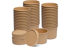 GUSTO [12 oz. - 25 Count Kraft Paper Food Containers with Vented Lids - To Go Hot Soup Bowls, Disposable Ice Cream Cups, Ideal for Hot and Cold Foods - (Formerly Comfy Package)