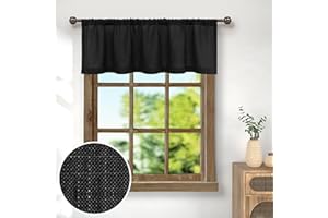 Pitalk Black Linen Window Valance for Kitchen 3 Inch Rod Pocket Semi Sheer Boho Modern Farmhouse Light Filtering Valance Curtain Topper for Bedroom Living Room Bathroom 18 Inch Length Halloween Decor