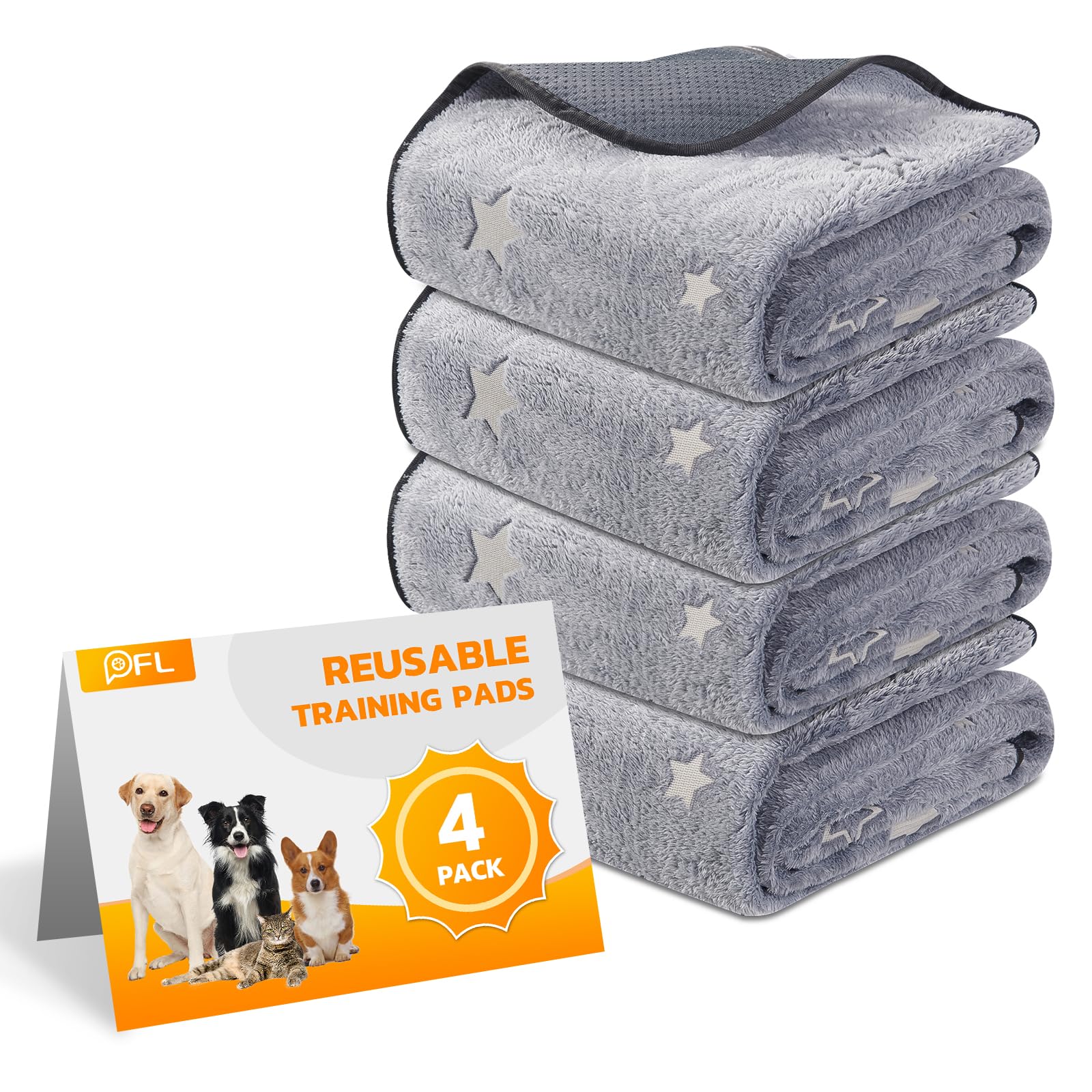 4 Packs Washable Puppy Pads, Fast Absorption Reusable Puppy Pads, Dog Pee Pad, Waterproof Whelping Pads, Non-Slip Training Pads Pet Playpen Puppy Mat for Floor, Dog Crate -46x61cm