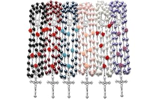 SZQCZB Pearl Rose Beads Rosary Catholic Necklace Holy Soil Medal Cross Crucifix-6 Packs
