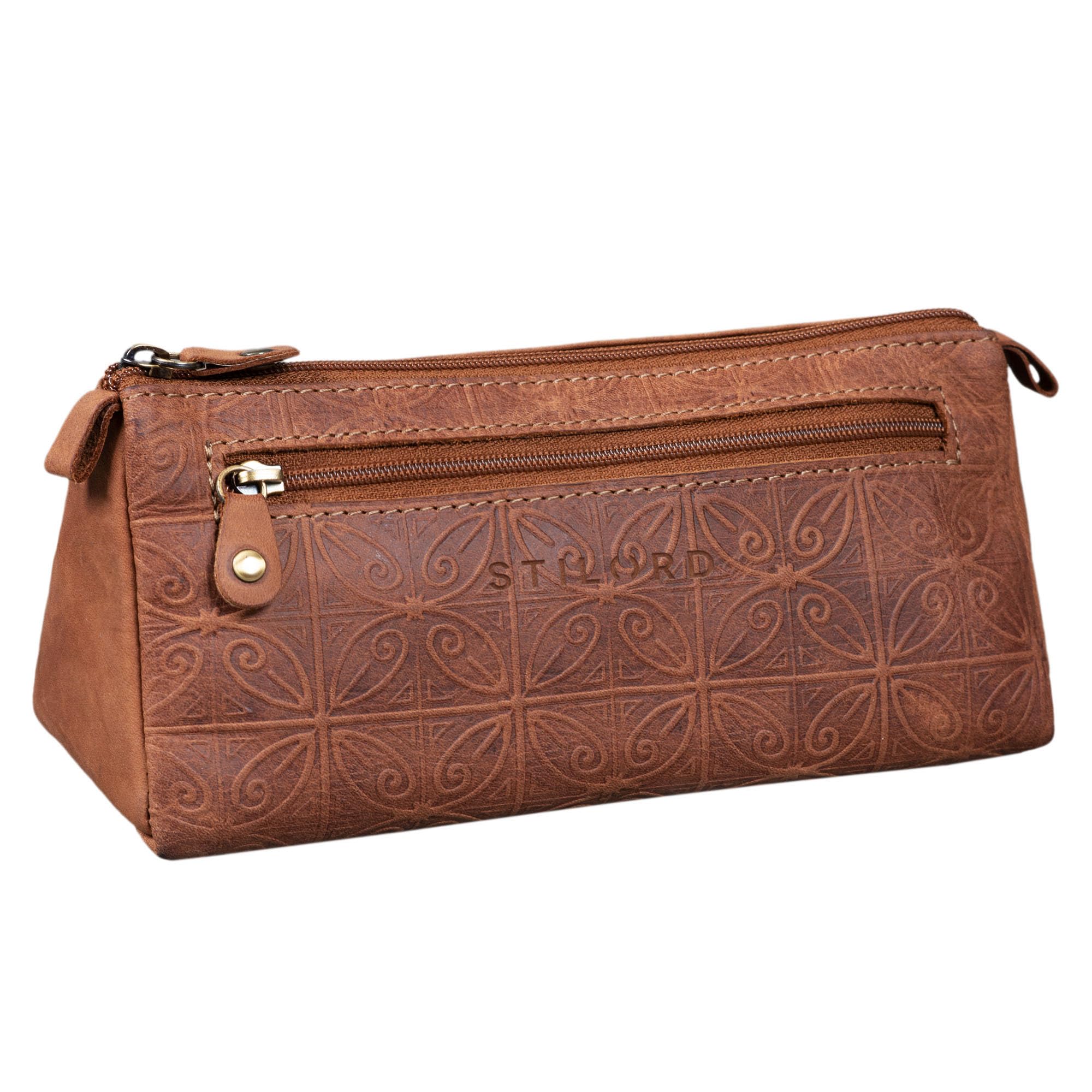 STILORD "Alexis" Leather Pencil Pouch Vintage Pen Case Holder with Zipper for Women Men for School Office in Genuine Leather Colour:Nevada - Brown