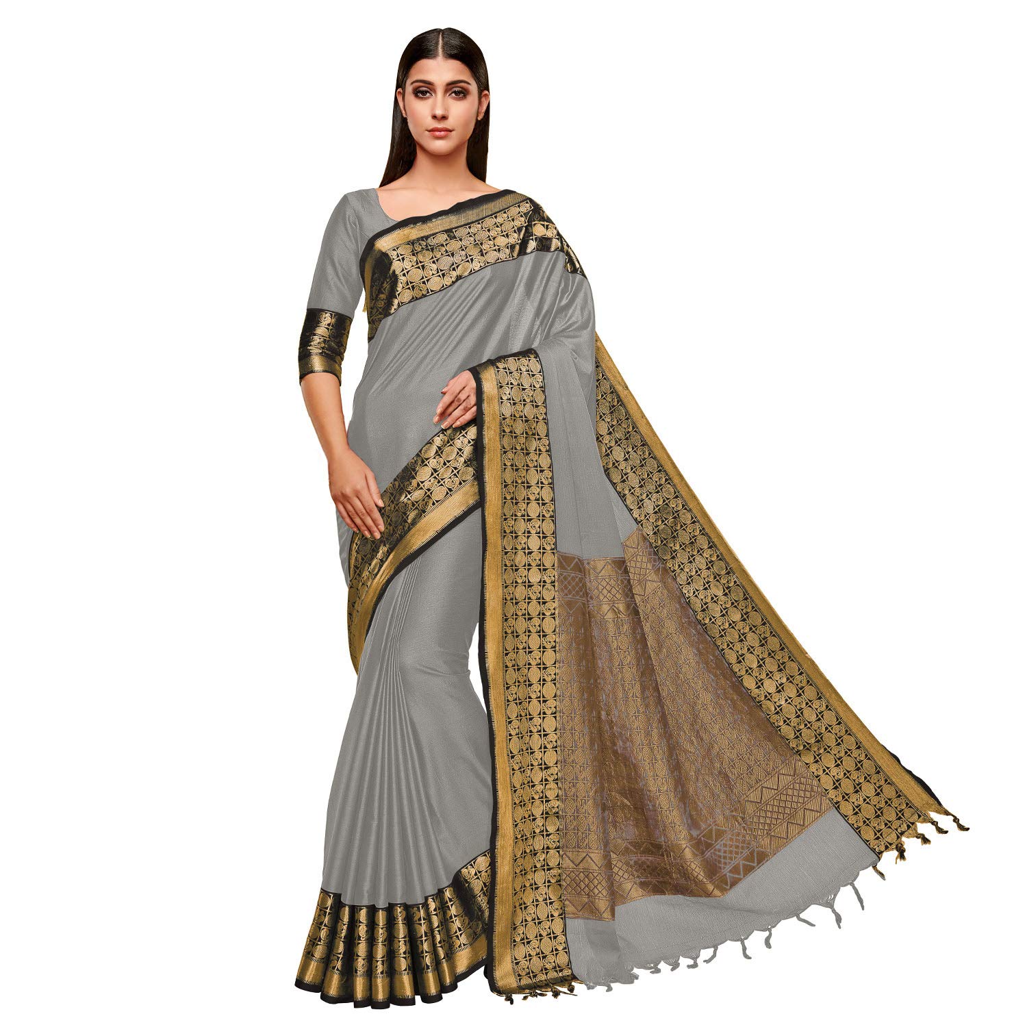 sp aura women's ethnic premium feathersoft cotton saree with blouse piece (swarna kanisha)