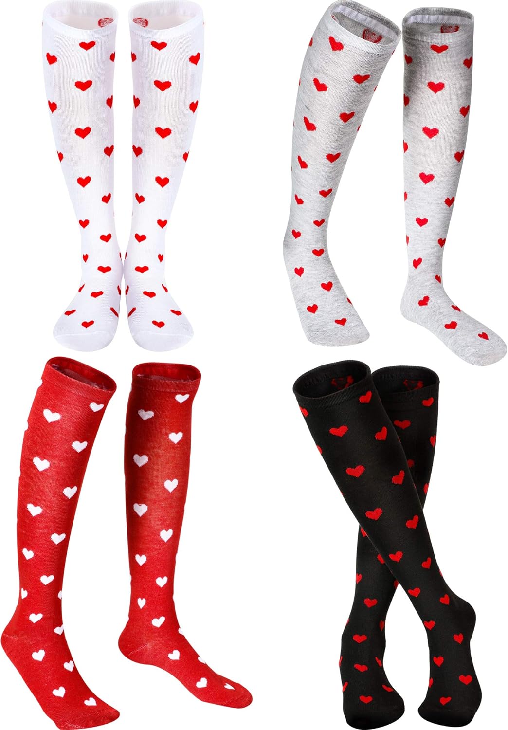 4 Pairs Valentine's Day Knee Socks Women's Cotton High Sock Heart Knee