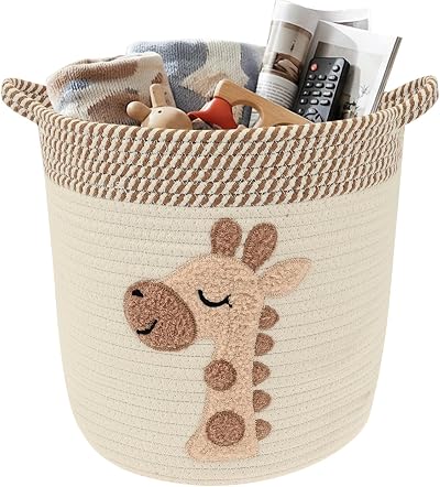 CBWERBB Toy Storage Basket Woven Cotton Rope with Embroidery 30x28cm